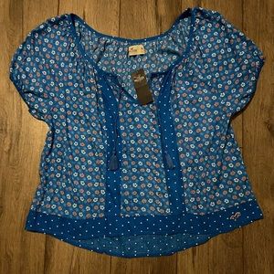 Blue With Flowers Hollister Blouse, Size Medium